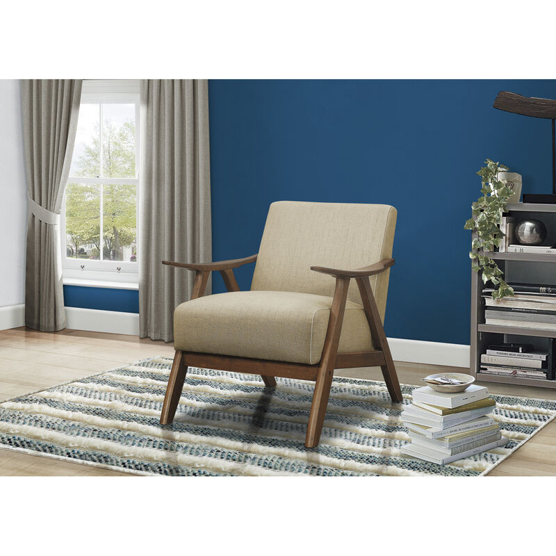 Modern Home Furniture Fabric Upholstered 1pc Accent Chair Cushion Back and Seat Walnut Finish Solid Rubber Wood Furniture