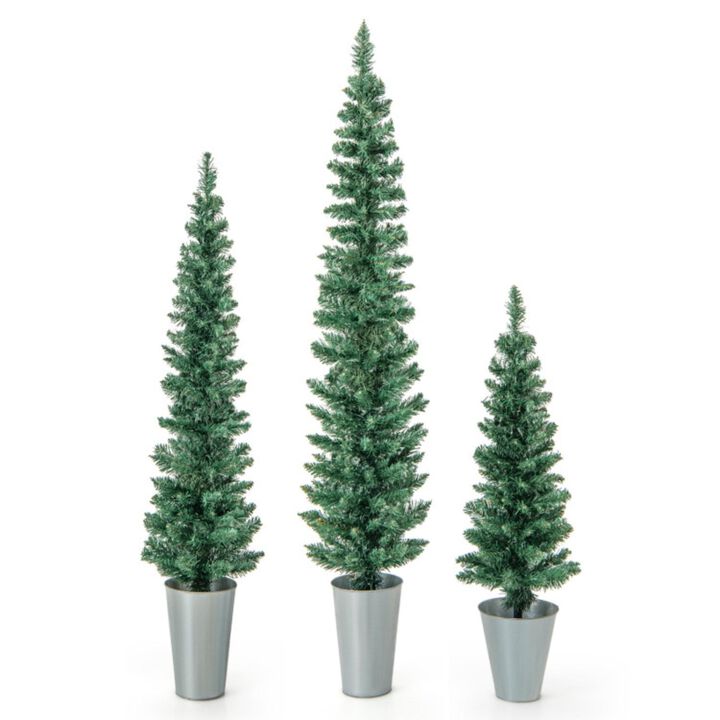 Hivvago Set of 3 Potted Artificial Christmas Tree with Silver Metal Buckets
