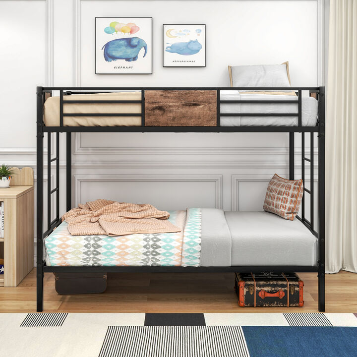 Bunk Bed Twin Over Twin Size Metal Bunk Bed With Ladder And Full-Length Guardrail, Metal Bunk