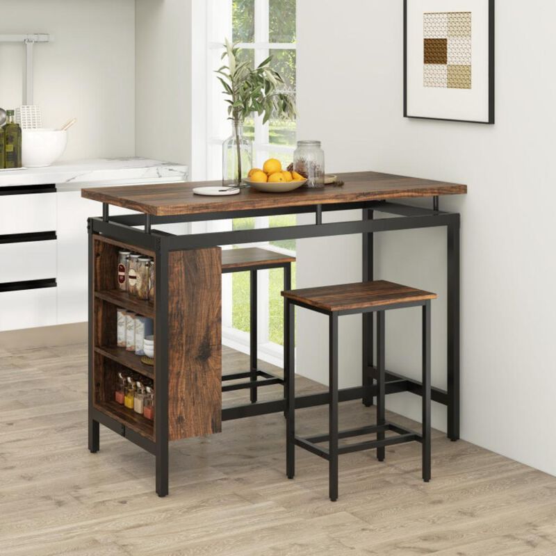 Hivvago 3 Pieces Dining Table Set with 3-Tier Storage Shelf and Metal Frame