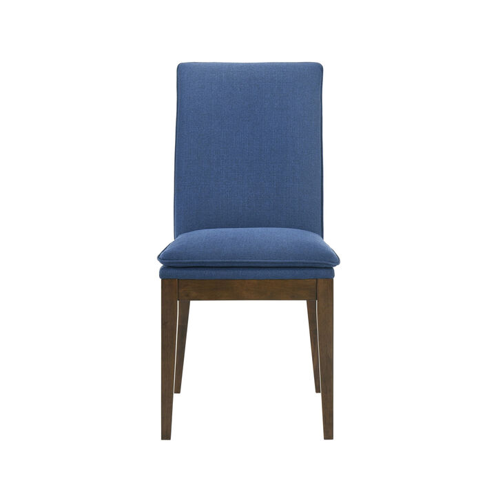 Nick 25 Inch Dining Chair Set of 2, Cushioned, Walnut Brown Legs, Blue - Benzara