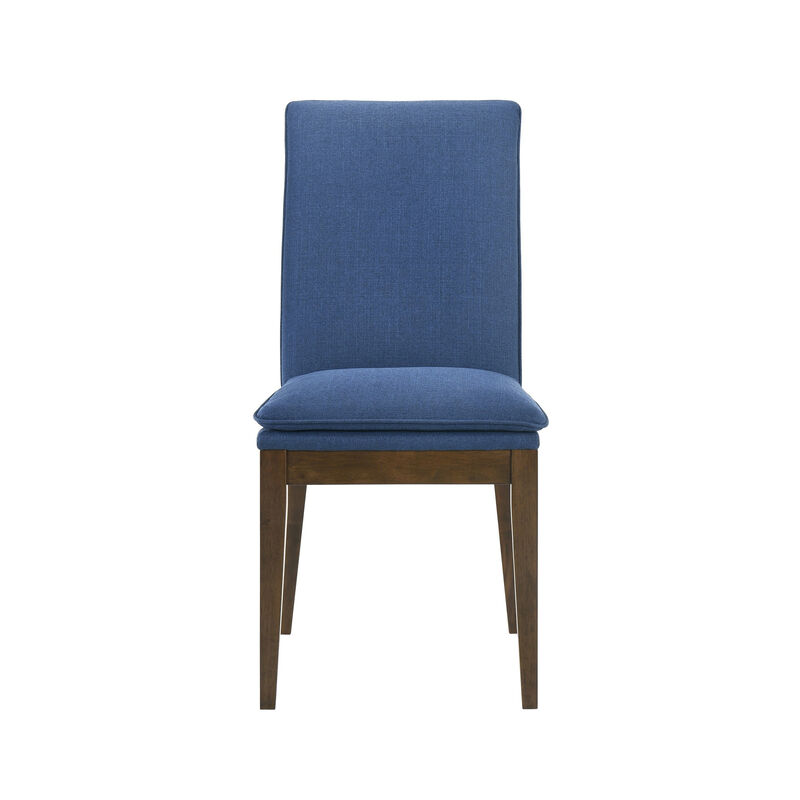 Nick 25 Inch Dining Chair Set of 2, Cushioned, Walnut Brown Legs, Blue - Benzara