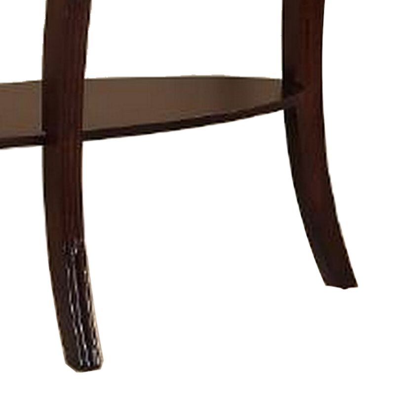 Lyn 51 Inch Console Table with Oval Glass Top and Lower Shelf, Brown Wood - Benzara