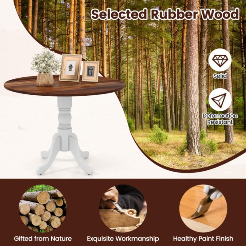 Hivvago Wooden Dining Table with Round Tabletop and Curved Trestle Legs