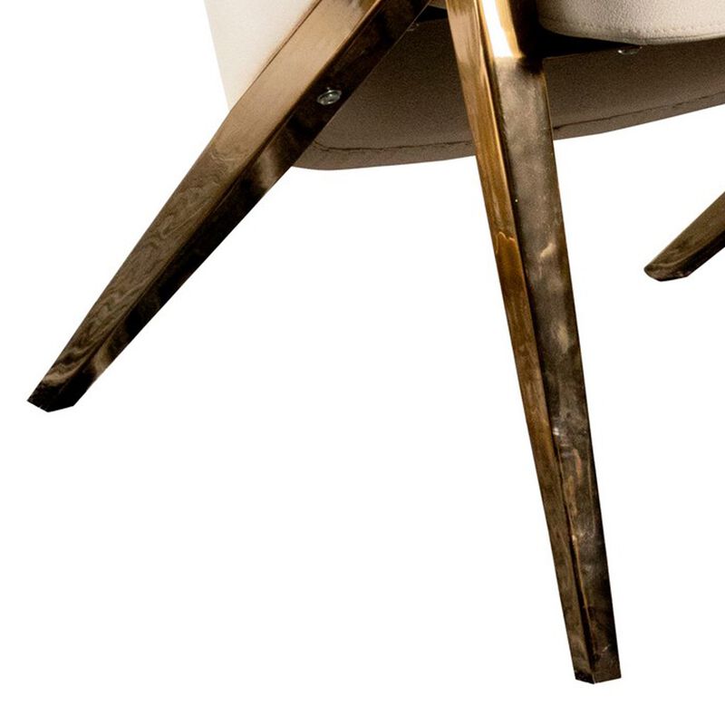 Arlo 33 Inch Accent Chair, Contoured Wingback, Beige Vegan Leather-Benzara
