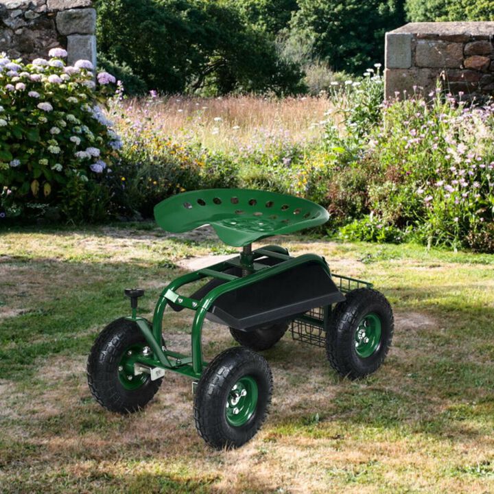 Hivvago 4-Wheel Rolling Garden Cart Work Seat