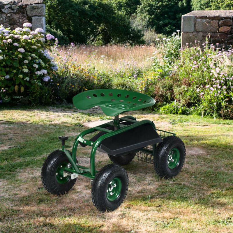 Hivvago 4-Wheel Rolling Garden Cart Work Seat