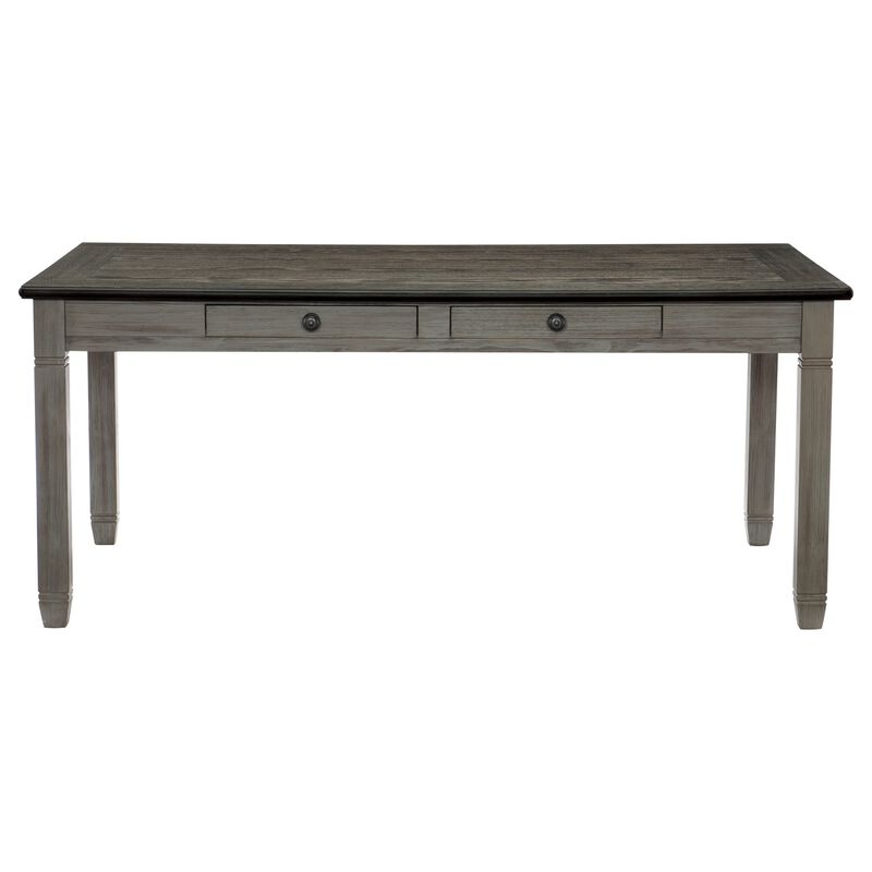 Rome 72 Inch Wood Dining Table, 6 Drawers, Two Tone Finish, Round Handles - Benzara