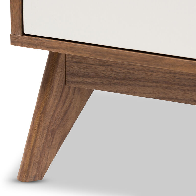 Baxton Studio Brighton Mid Century Modern White And Walnut Wood 3 Drawer Storage Nightstand