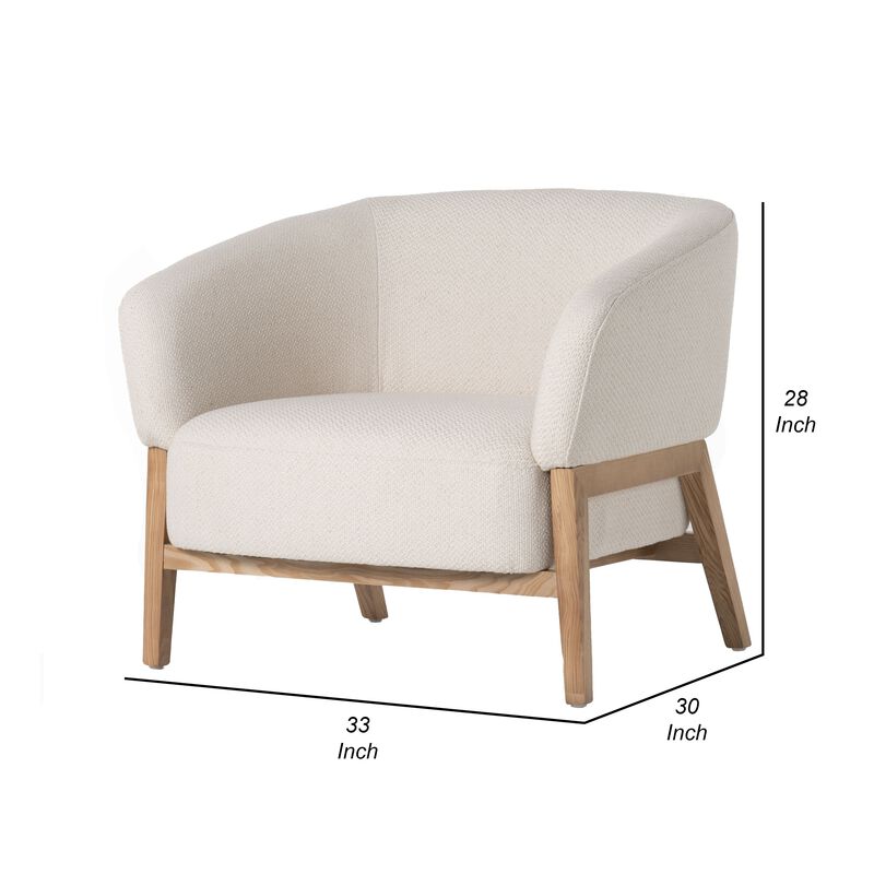 Reno Gis 33 Inch Accent Chair, Off White Fabric, Foam, Solid Wood Frame - Benzara
