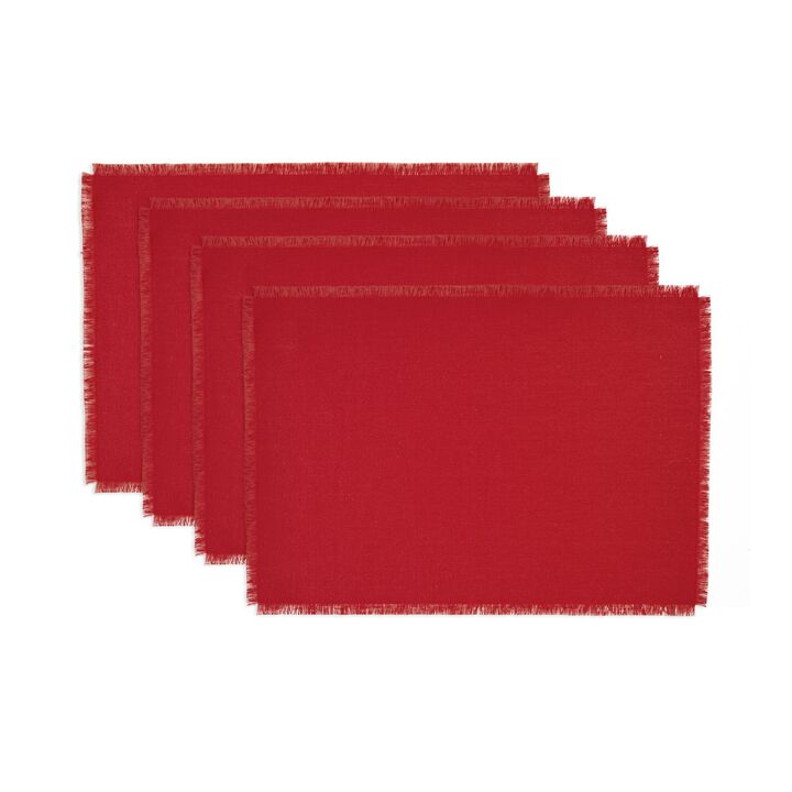 Solino Home 100% Pure Linen 14 x 19 Inch Placemats Set of 4 | Fringe