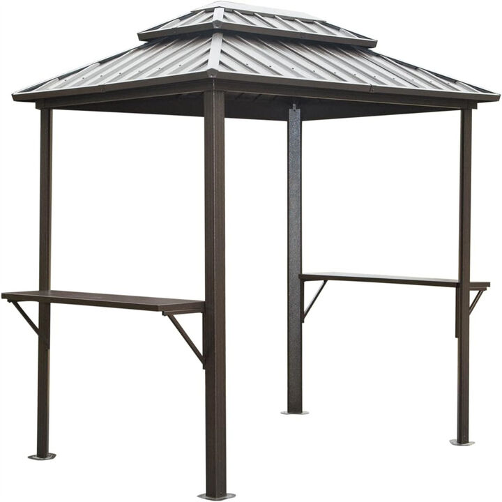 Aluminum BBQ Gazebo - Outdoor Metal Frame, Shelves, Double Roof (Brown)
