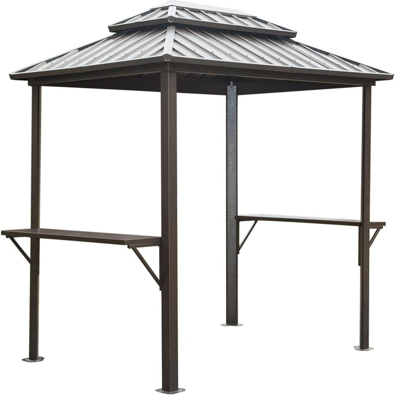 Aluminum BBQ Gazebo - Outdoor Metal Frame, Shelves, Double Roof (Brown)