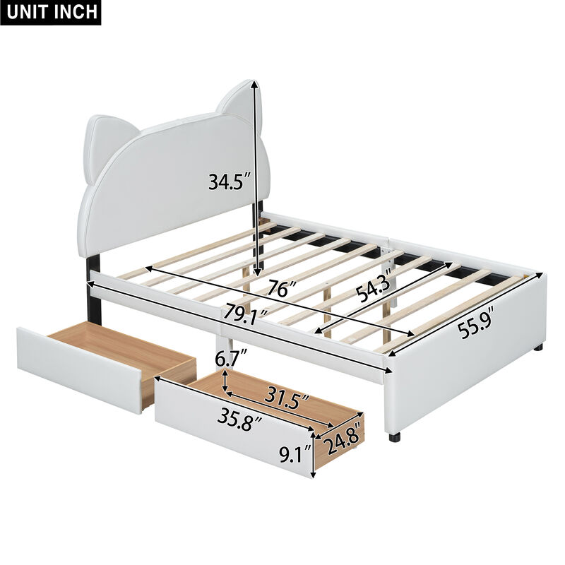 Merax PU Upholstered Platform Bed with 2 Drawers