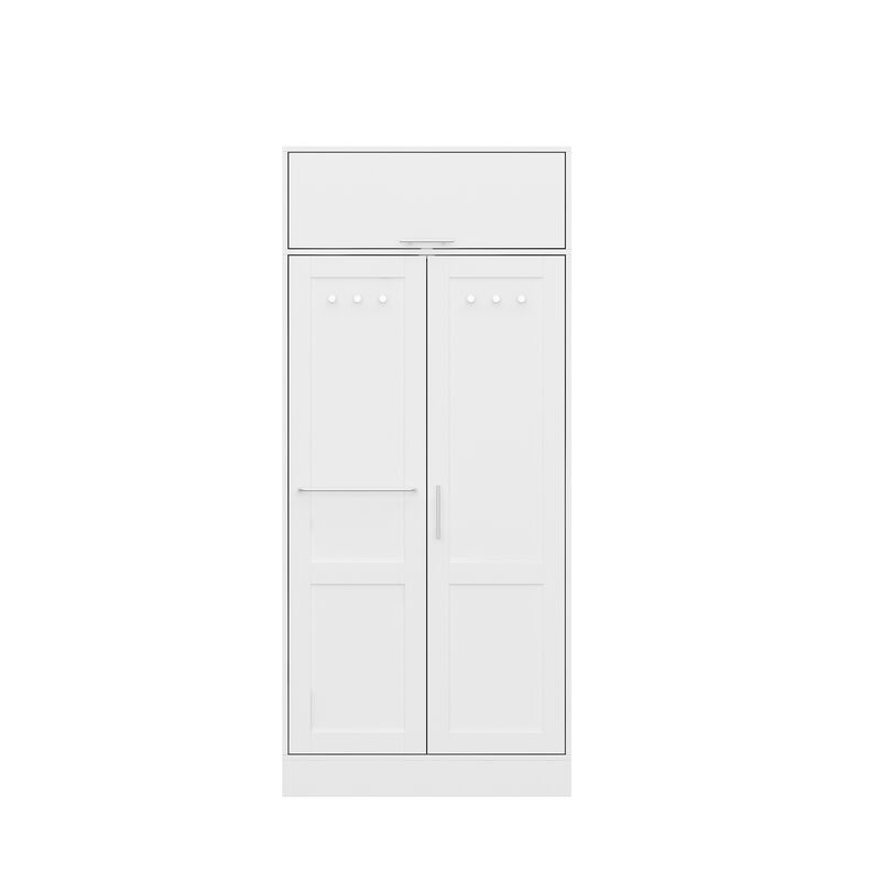FUFU&GAGA Modern Double-Door Wardrobe with Top Storage Cabinet (31.5" W x 20.6" D x 70.9" H),White