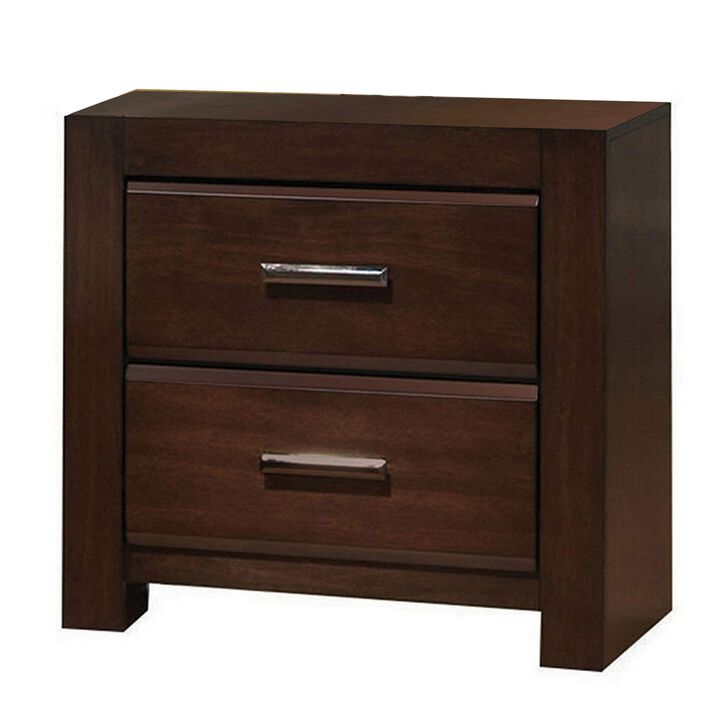 Wooden Two Drawer Nightstand In Walnut Finish-Benzara