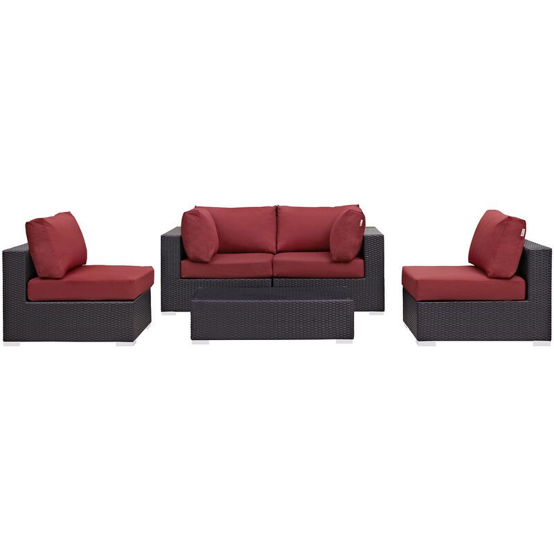 Convene 5 Piece Outdoor Patio Sectional Set - Espresso Red
