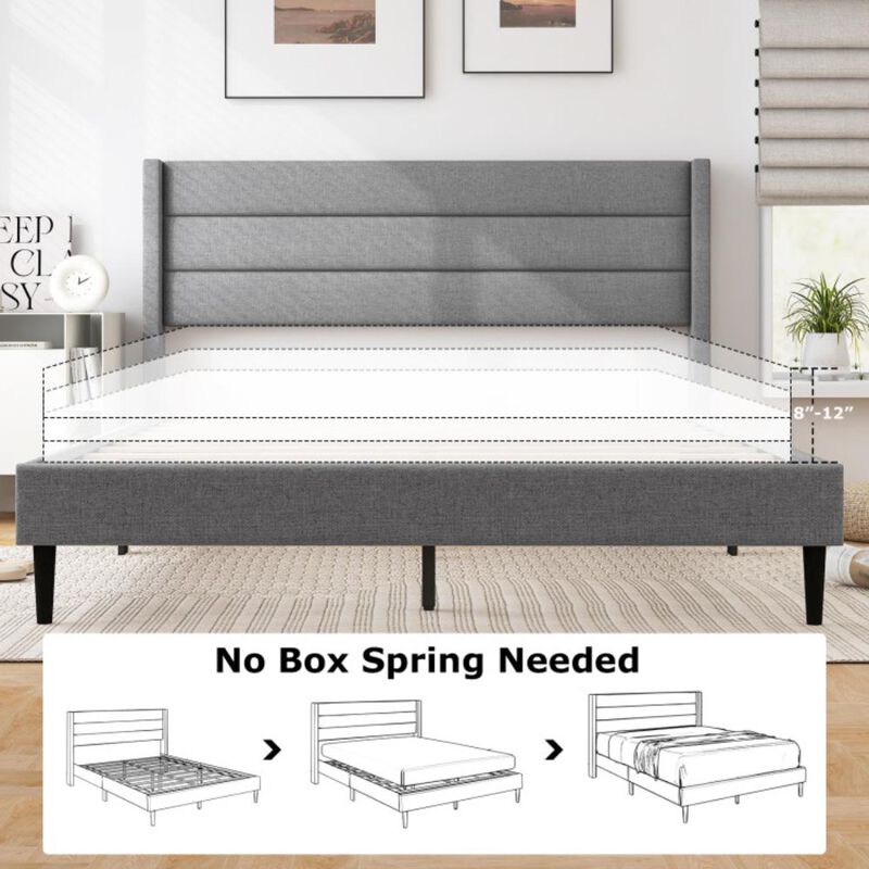 Hivvago Linen Upholstered Platform Bed Frame with Wingback Headboard