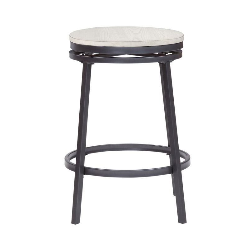 Stockton 25" Backless Metal Swivel Stool - Slate Grey - White Oak Seat