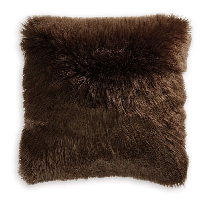 Throw Pillow Set of 4, 20 Inch, Faux Fur Polyester, Plush Textured Brown -