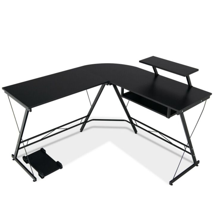 Hivvago L Shaped Computer Desk Home Office Workstation with Movable Monitor Stand