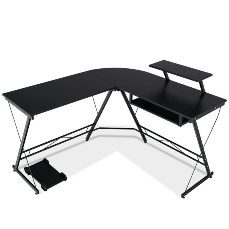 Hivvago L Shaped Computer Desk Home Office Workstation with Movable Monitor Stand