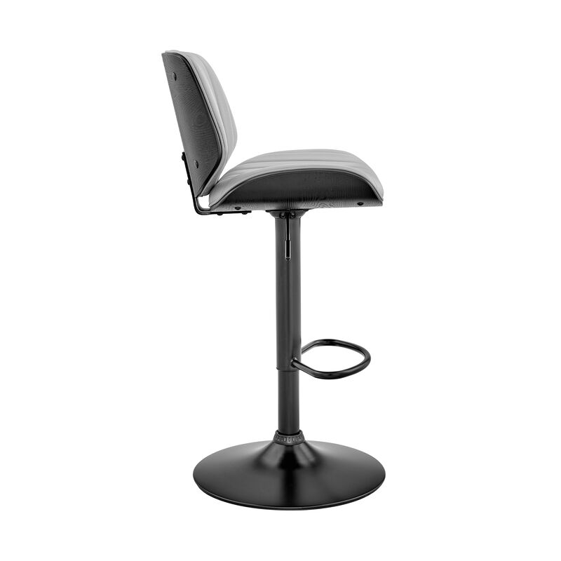 Brock Adjustable Gray Faux Leather and Walnut Wood Stool with Black Base