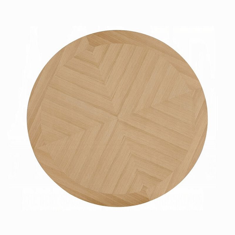 Semi Dining Table, 54 Inch Round Top, Cross Base, Oak Brown Finish - Benzara