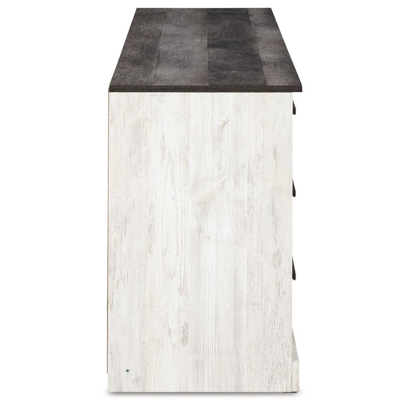Wisp 59 Inch Wood Dresser, 6 Gliding Drawers, Rustic Crisp White Finish-Benzara