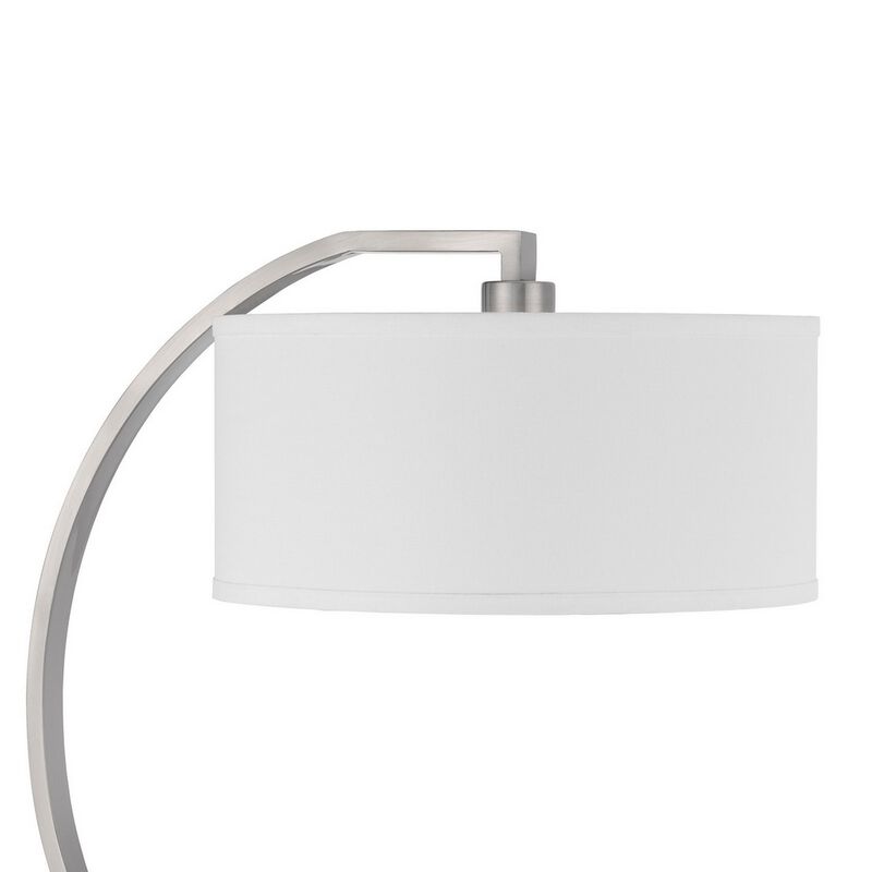 Fory Table Lamp, 2 Outlets, 1 USB Port, Curved Chrome Steel 26 Inch - Benzara