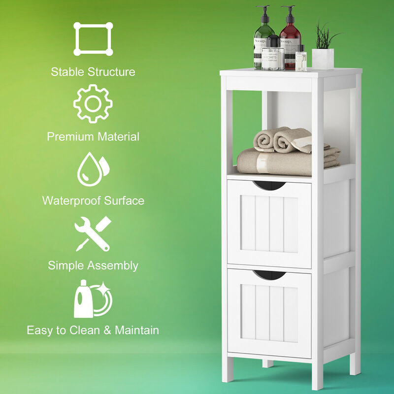 Costway Floor Cabinet Multifunction Bathroom Storage Organizer Rack w/2 Drawers