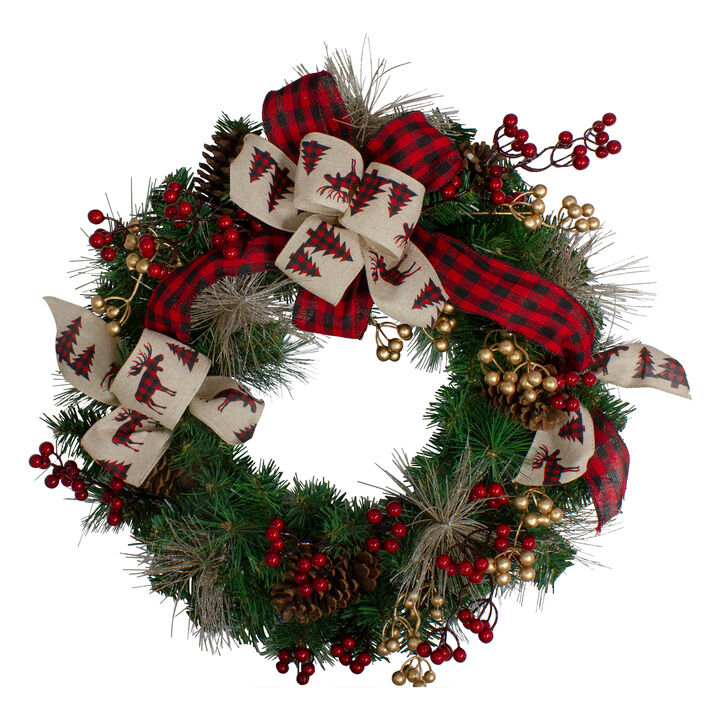 Bows and Berries Artificial Christmas Wreaths - 24-Inch  Unlit