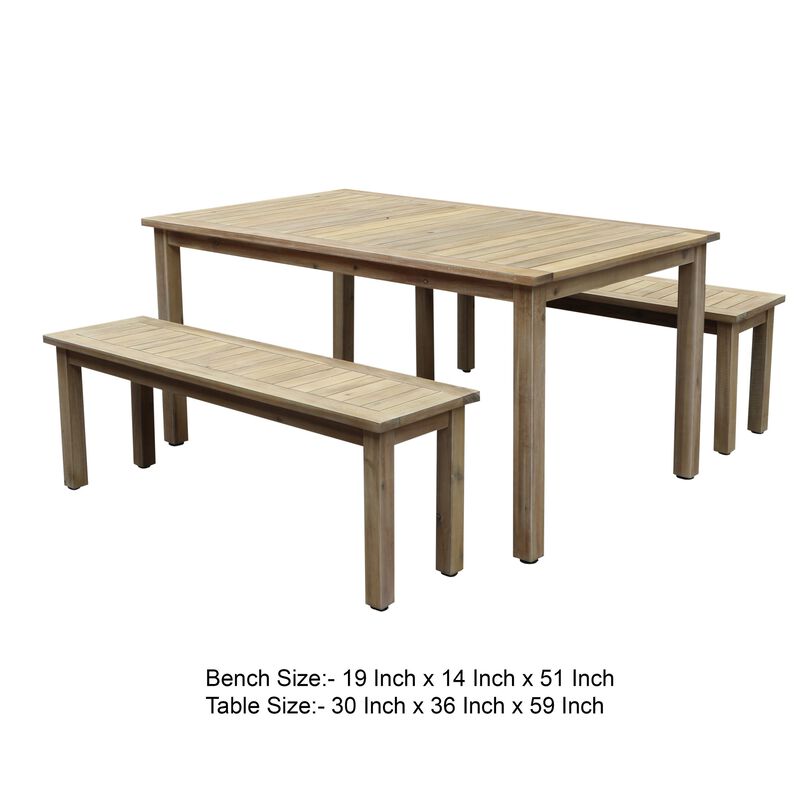 Felix 3 Piece Modern Dining Set, Natural Brown Acacia Wood Frame, 6 Seater-Benzara