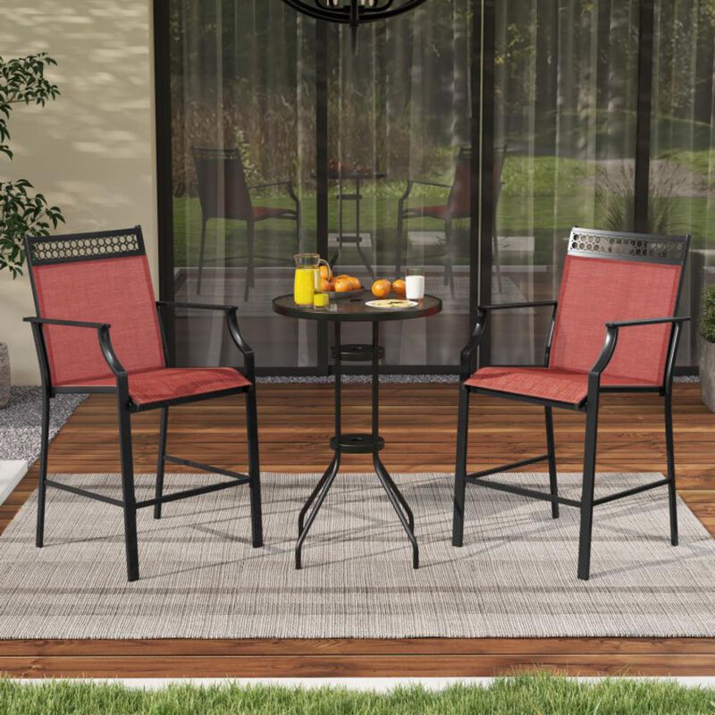 Hivvago Outdoor Counter Stools Set of 2 Heavy-Duty Barstools with Footrest and Armrests