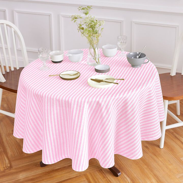 Solino Home 100% Pure Linen Round Tablecloth 70 Inch Diameter | Amalfi Stripe
