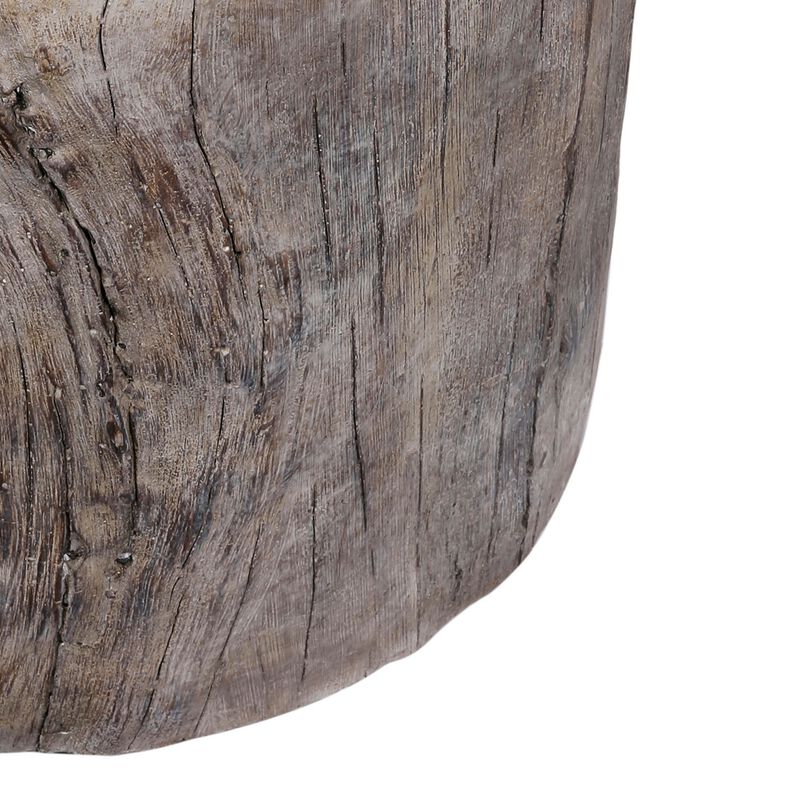 9 Inch Cement Stool Table, Tree Stump Design, Round Top, Classic Brown - Benzara
