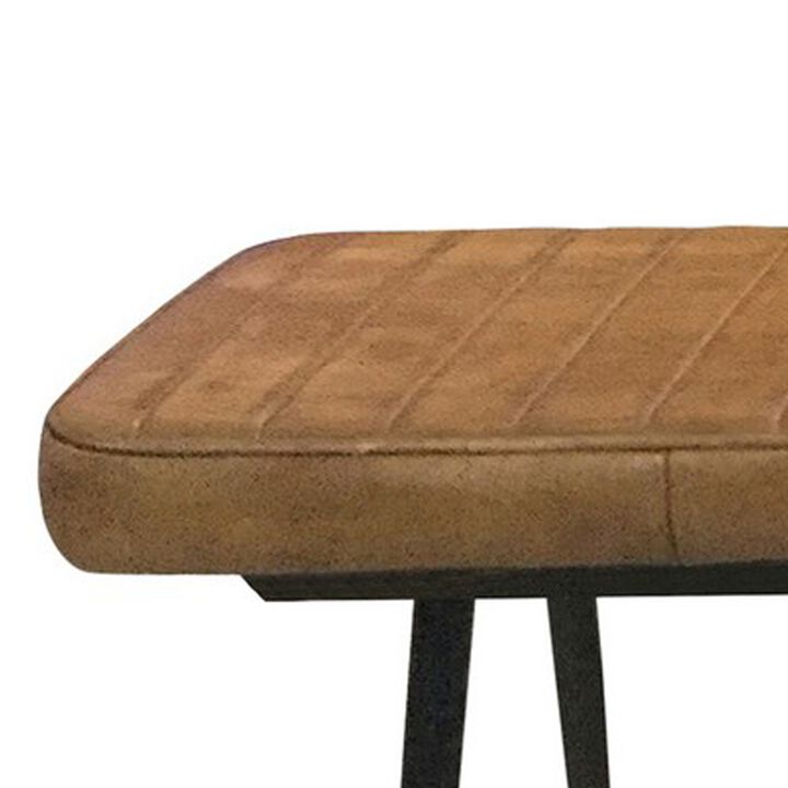 Bench with Tufted Leatherette Seat and Metal Legs, Brown-Benzara