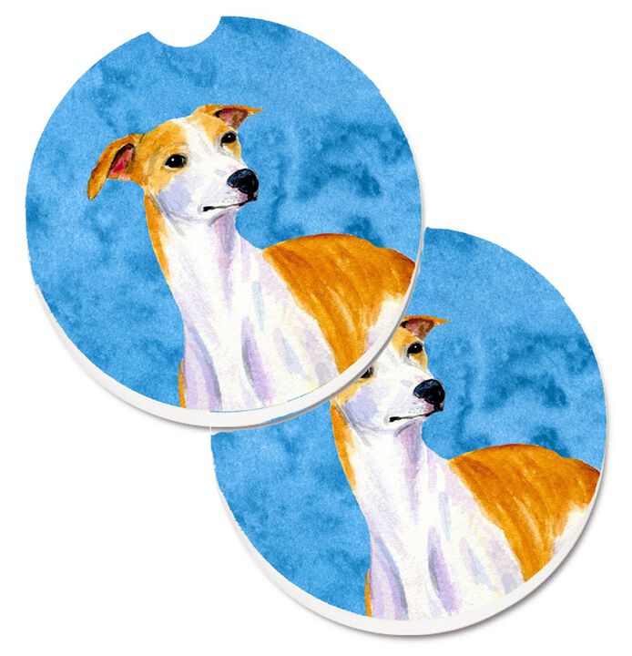 Caroline's Treasures Blue Whippet Set of 2 Cup Holder Car Coasters LH9373BUCARC, 2.56, Multicolor