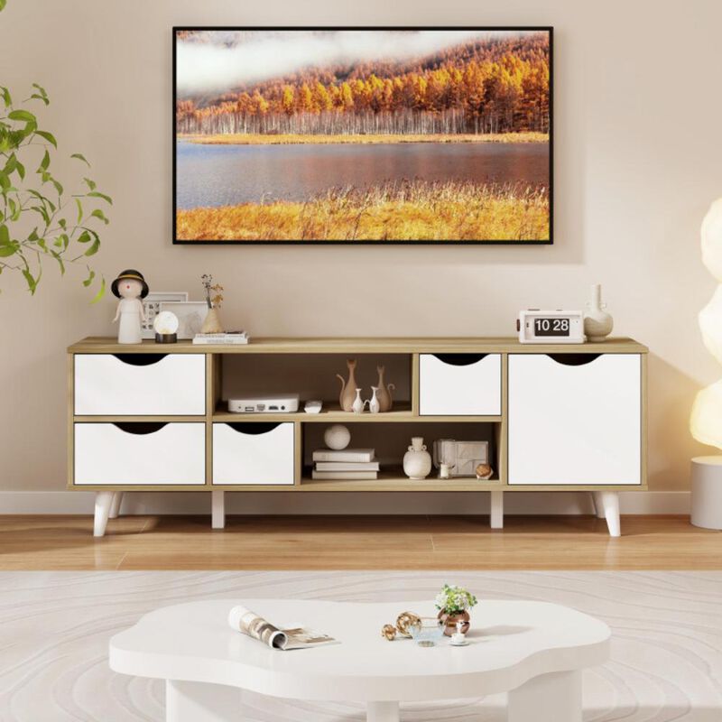 Hivvago TV Stand for TVs up to 55â€ Television CabinetÂ w/ 4 Drawers & 2 Open Shelves-Oak
