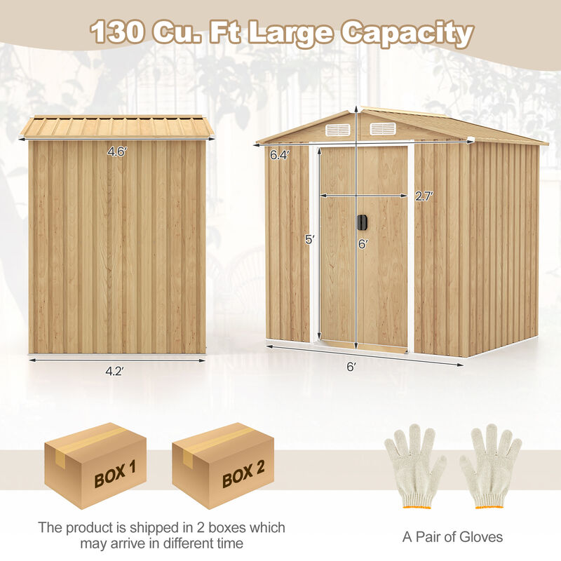 Weather Resistant Galvanized Steel Shed with Tilted Roof for Backyard Garden Patio Lawn-Natural