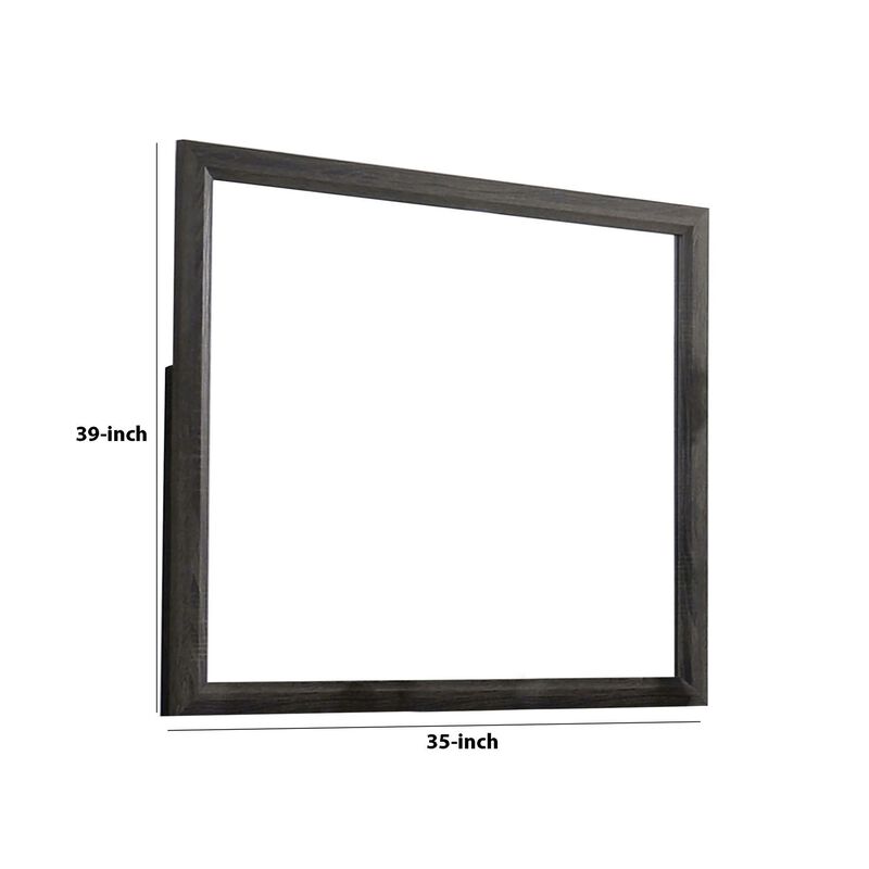 39 Inch Contemporary Wooden Frame Mirror, Gray-Benzara