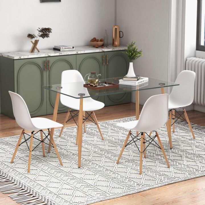Hivvago 5 Pieces Rectangle Dining Table Set with 51 Inch Glass Tabletop