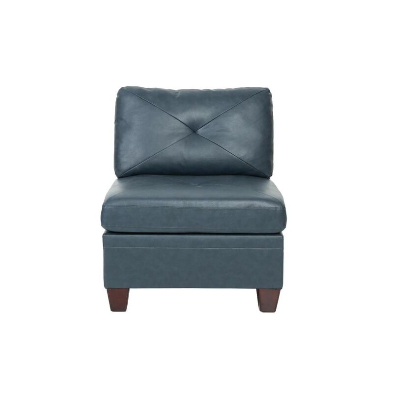 Contemporary Genuine Leather 1 Piece Armless Chair Ink Blue Color Tufted Seat