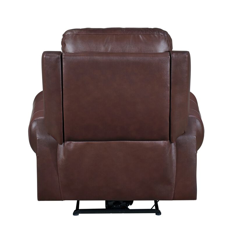 Michael 39 Inch Power Recliner Chair, USB Port, Brown Top Grain Leather - Benzara