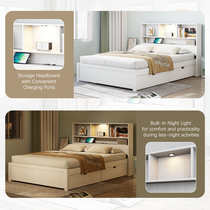 Merax Platform Bed with Built-in Downlight and 2 Drawers