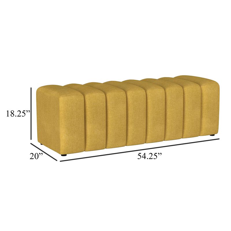 Sanna Accent Bench, Modern Channel Tufted Yellow Fabric, 54 Inch - Benzara