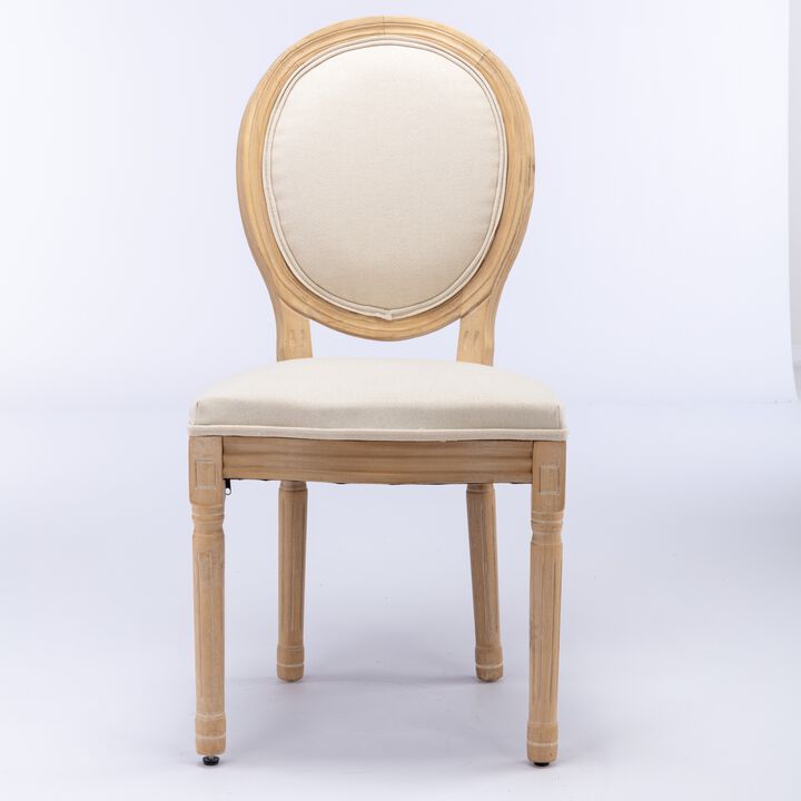 French Style Solid Wood Frame Antique Painting Linen Fabric Back Dining Chair, Set Of 2, Beige