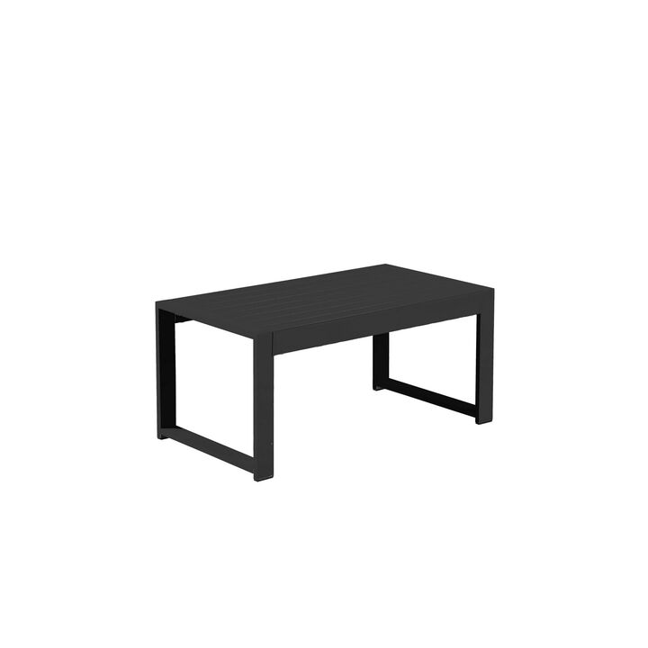 Kili 35 Inch Coffee Table, Polyresin Surface, Jet Black Aluminum Frame-Benzara