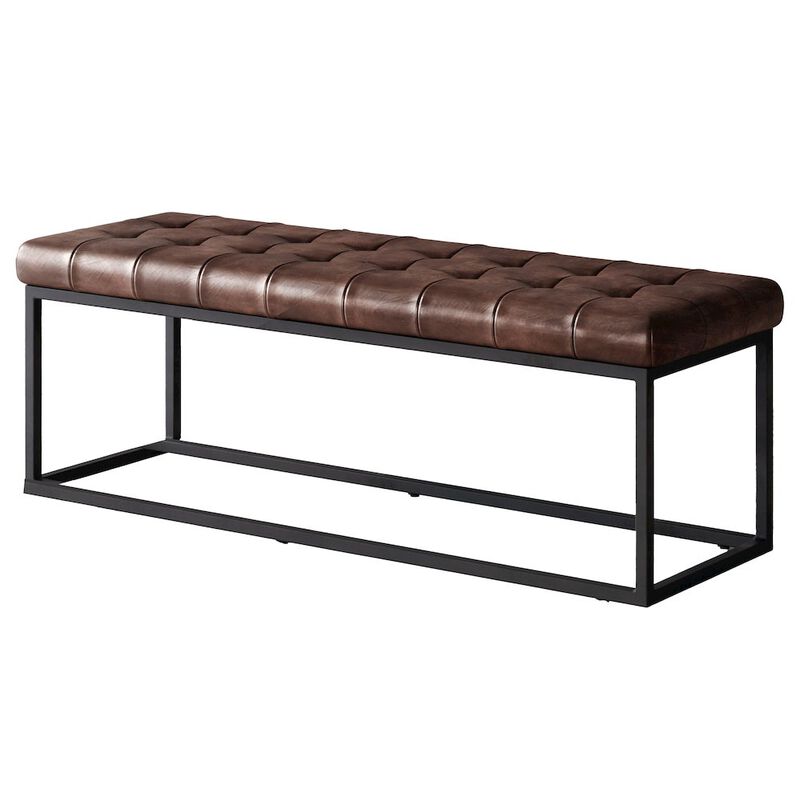 Jofran Global Archive 50 Genuine Distressed Leather Mid-Century Modern Ottoman Bench