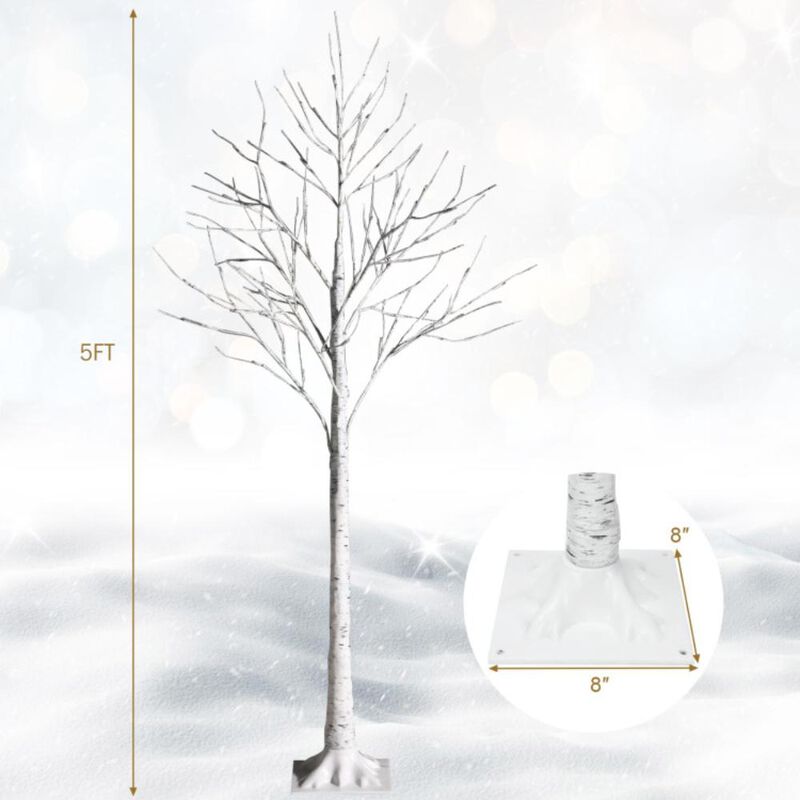 Hivvago 5 Feet Pre-lit White Twig Birch Tree with 72 LED Lights for Christmas